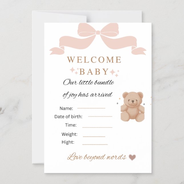 Teddy Bear Baby Shower Invitation Card | Welcome  (Front)