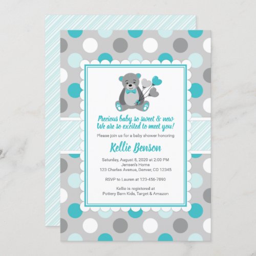 Teddy bear baby shower invitation gender neutral