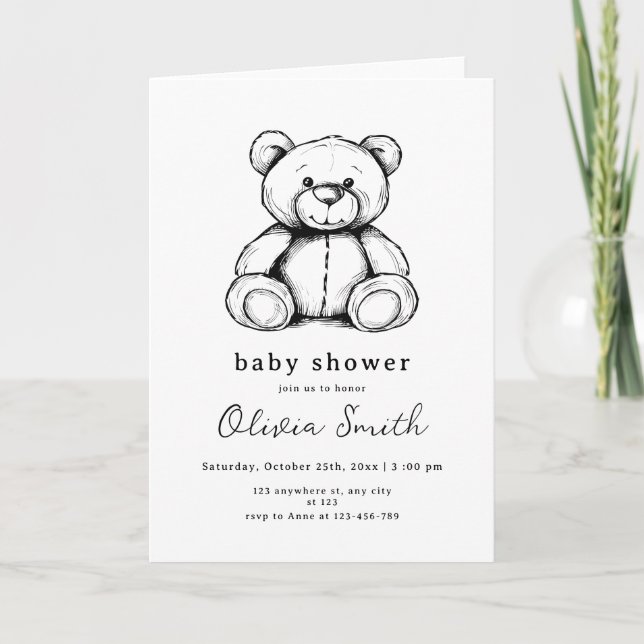 Teddy Bear Baby Shower Invitation, Gender Neutral Invitation (Front)