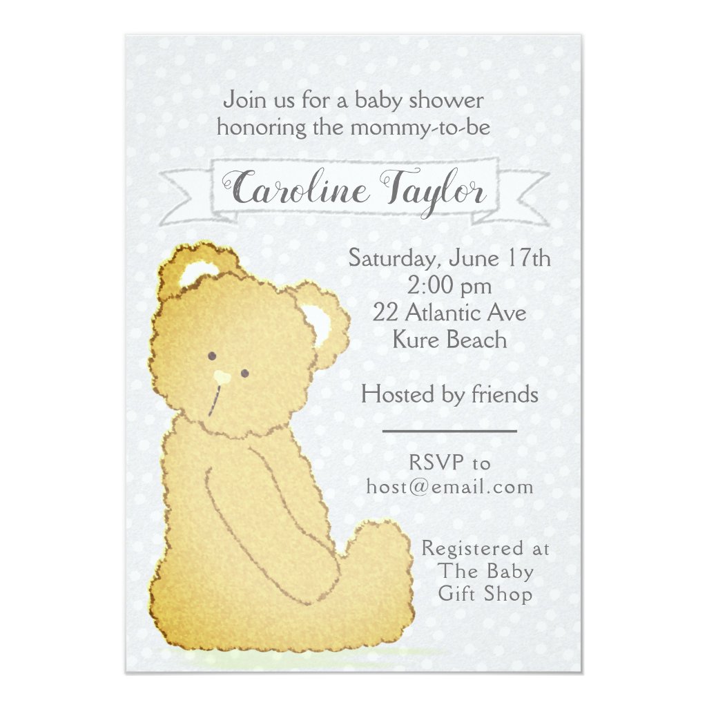 Teddy Bear Baby Shower Invitation gray and brown