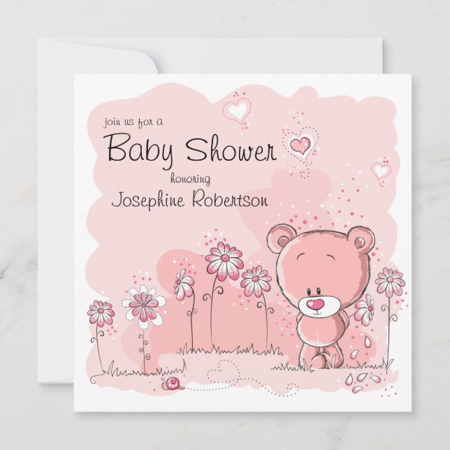 Teddy Bear Baby Shower Invitation - Pink (Front)