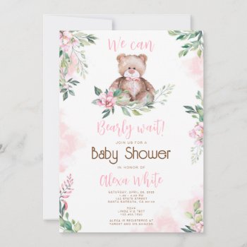 Teddy Bear Baby Shower Invitation Pink Baby Girl by Pixabelle at Zazzle