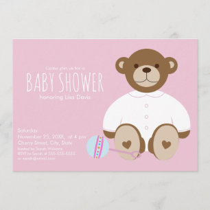 Teddy Bear Baby Shower Invitation, pink background Invitation
