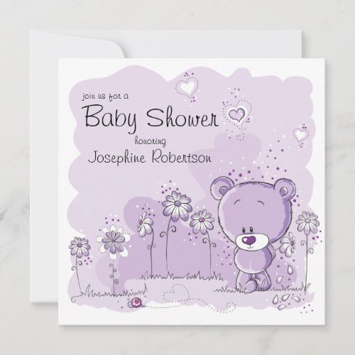 Teddy Bear Baby Shower Invitation - Purple