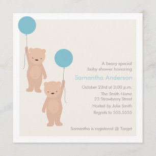 Teddy Bear Baby Shower Invitation - Twin Boys