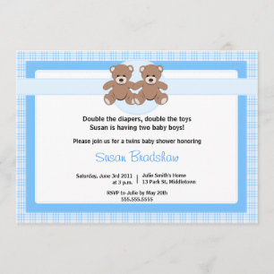 Teddy Bear Baby Shower Invitation - Twin Boys