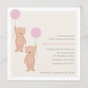 Teddy Bear Baby Shower Invitation - Twin Girls