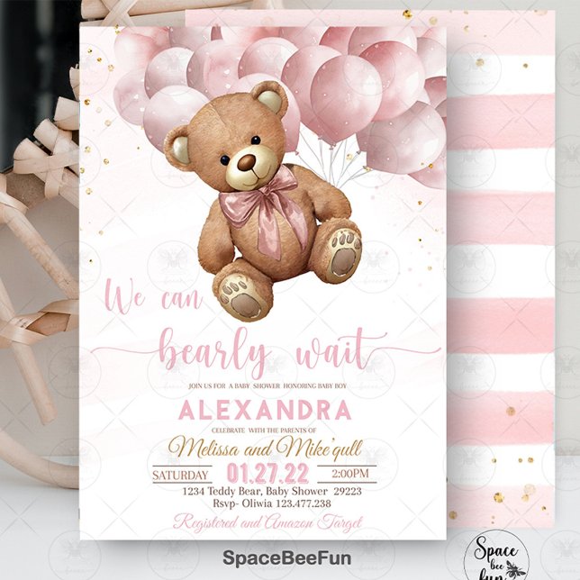 Teddy Bear Baby Shower Invitation We Can Bearly   (Teddy Bear,invitation,Baby Shower invites,Baby Shower bear,teddy bear Invitation,Hot air balloon,bab)