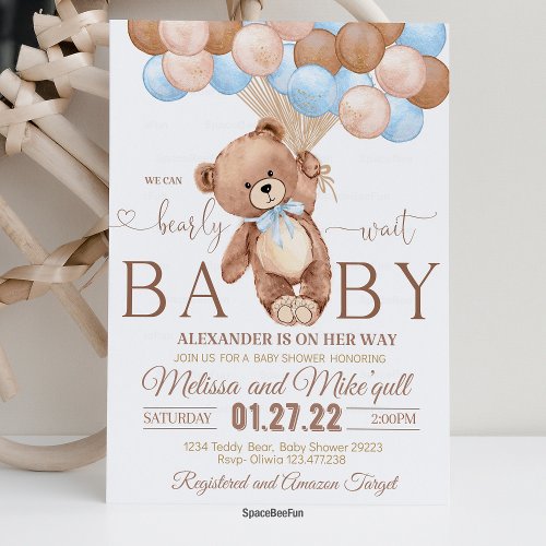 Teddy Bear Baby Shower Invitation We Can Bearly Wa