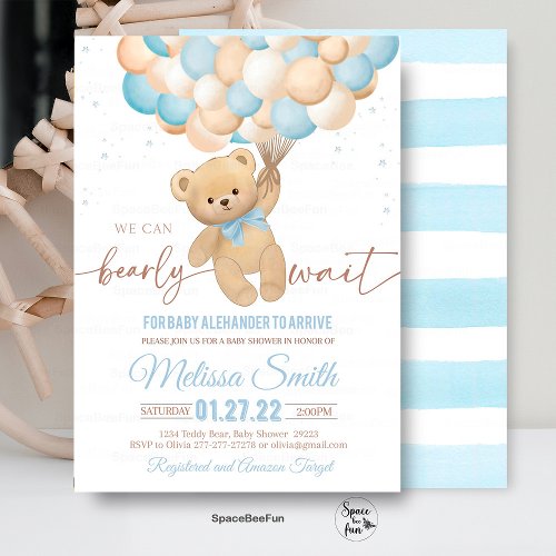 Teddy Bear Baby Shower Invitation We Can Bearly Wa