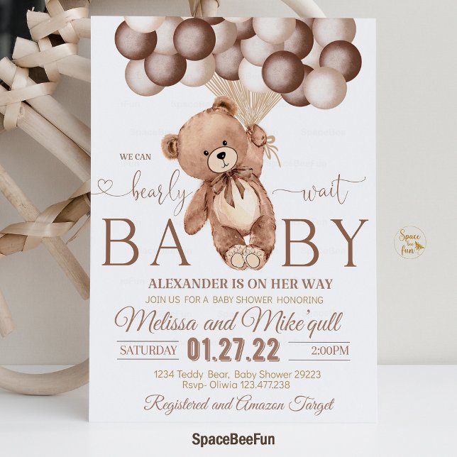 Teddy Bear Baby Shower Invitation We Can Bearly Wa (Teddy Bear invitation,Baby Shower invites,Invitations,Boy bear baby shower,Bear baby shower invites,)