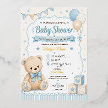 Teddy Bear Baby Shower Invitation with Gold Foil