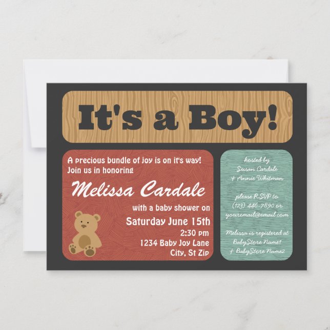 Teddy Bear Baby Shower Invitations Boy (Front)