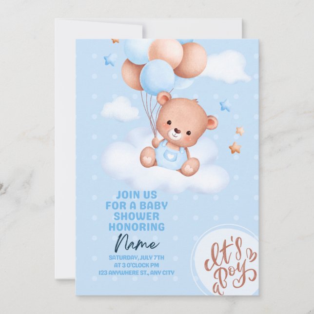 Teddy Bear Baby Shower Invite  (Front)