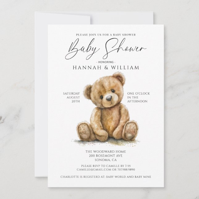 Teddy Bear Baby Shower Invite Gender Neutral (Front)