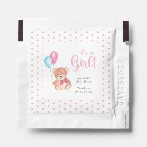 Teddy Bear Baby Shower Its a girl Pink polka dots Hand Sanitizer Packet