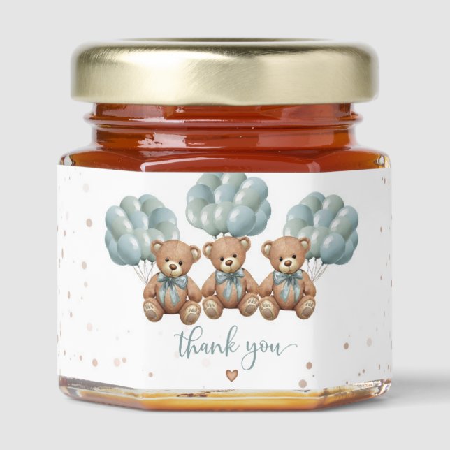 Teddy Bear Baby Shower it's TRIPLETS Honey Jar Favors (Front)