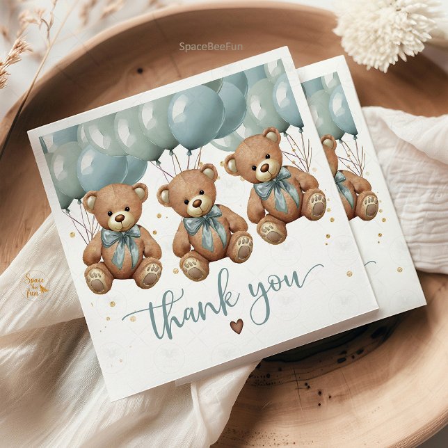 Teddy Bear Baby Shower it's TRIPLETS  Napkins (teddy bear baby shower napkins, triplets baby shower decor, it's triplets party napkins, cute bear b)