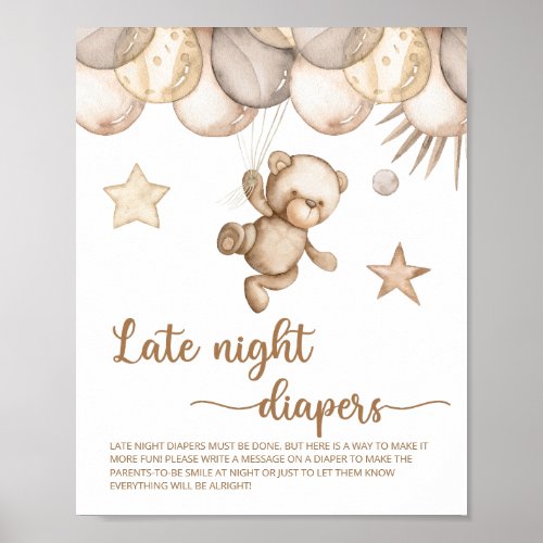 Teddy Bear Baby Shower Late Night Diapers Poster