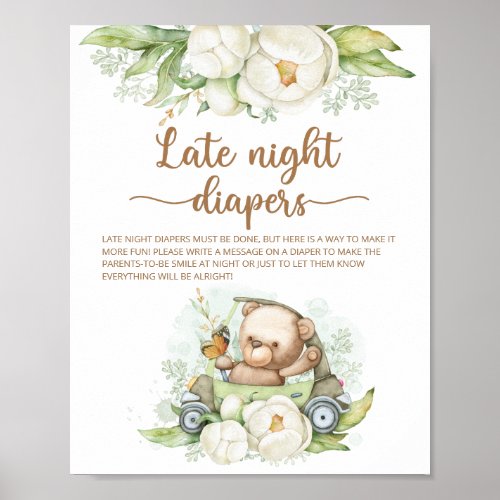 Teddy Bear Baby Shower Late Night Diapers Poster