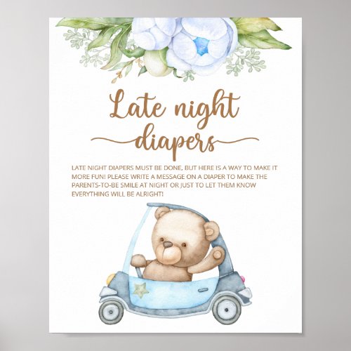 Teddy Bear Baby Shower Late Night Diapers Poster