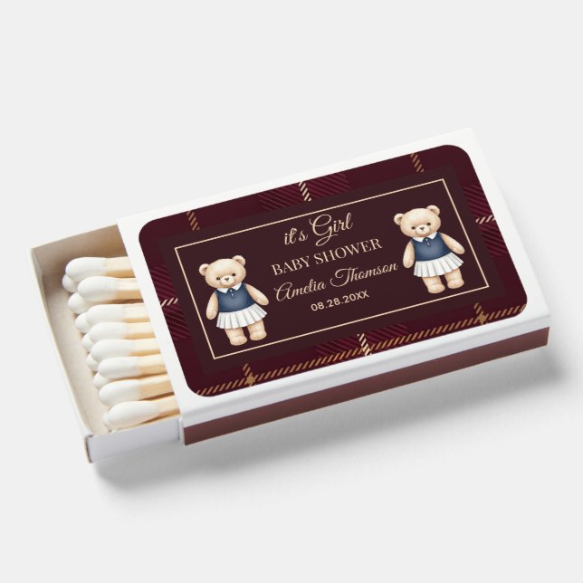 Teddy Bear Baby Shower Matchboxes (Front Open)
