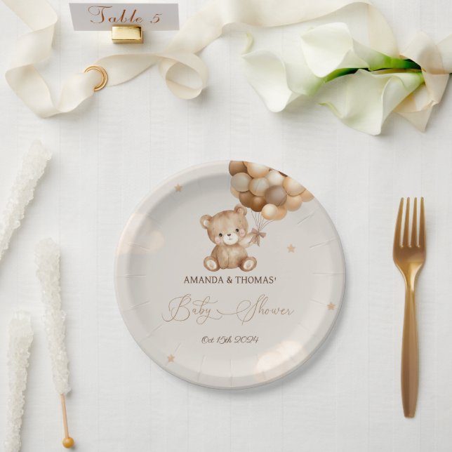 Teddy Bear Baby Shower Neutral  Paper Plates (Wedding)