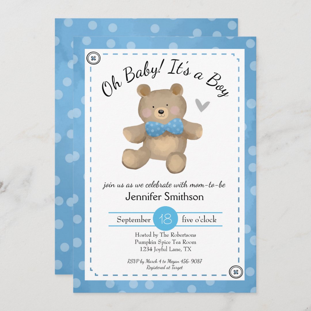 Teddy Bear Baby Shower Oh Baby Invitation | Zazzle