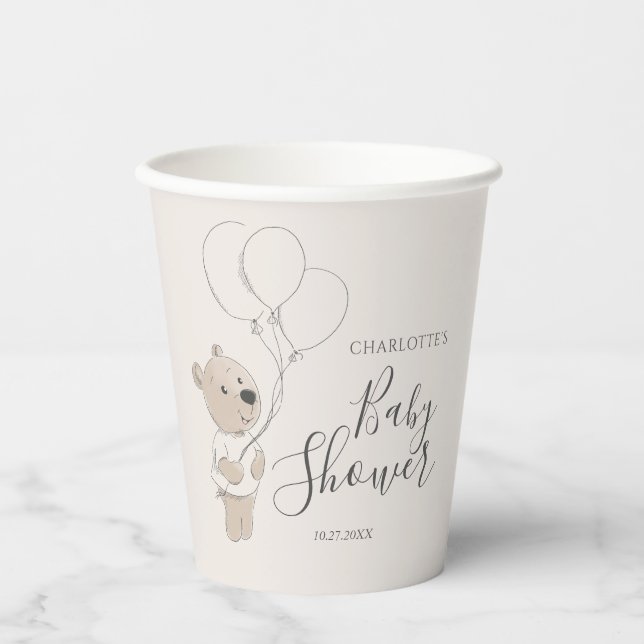 Teddy Bear Baby Shower Paper Cups (Front)