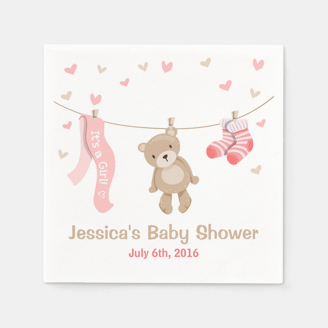 Teddy Bear Baby Shower Paper Napkin Girl Pink 