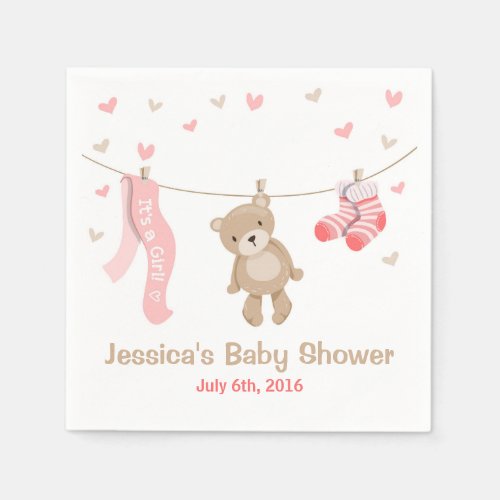 Teddy Bear Baby Shower Paper Napkin Girl Pink