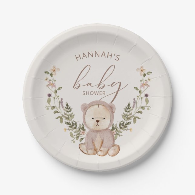 Teddy Bear Baby Shower Paper Plates (Front)