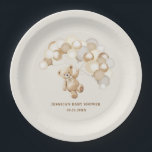 Teddy Bear Baby Shower Paper Plates<br><div class="desc">Bear baby shower paper plates. Trendy design in beige and grey neutral colors. Features watercolor cute teddy bear,  balloons and script font. Perfect for an elegant boho style shower celebration. Personalize with your own details..</div>