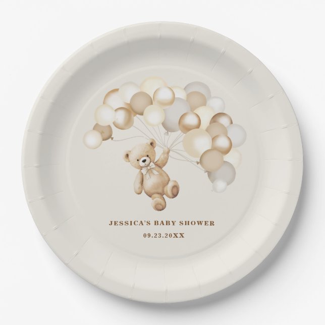 Teddy Bear Baby Shower Paper Plates (Front)