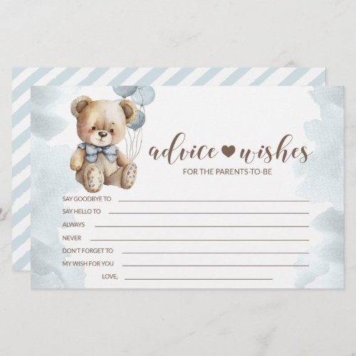 Teddy bear baby shower parents advice wishes cards