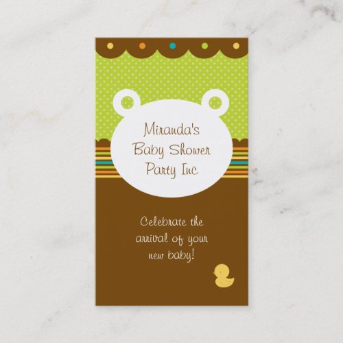 Teddy Bear Baby Shower Party Planner Business Card