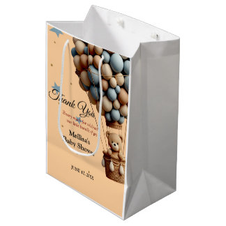 Teddy Bear Baby Shower Pastel Hot Air Balloon Medium Gift Bag
