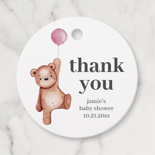 Teddy Bear Baby Shower Pink Favor Tags
