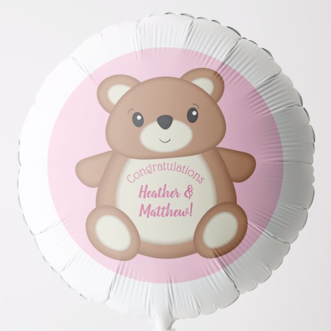 Teddy Bear Baby Shower Pink Girl Balloon (Front)