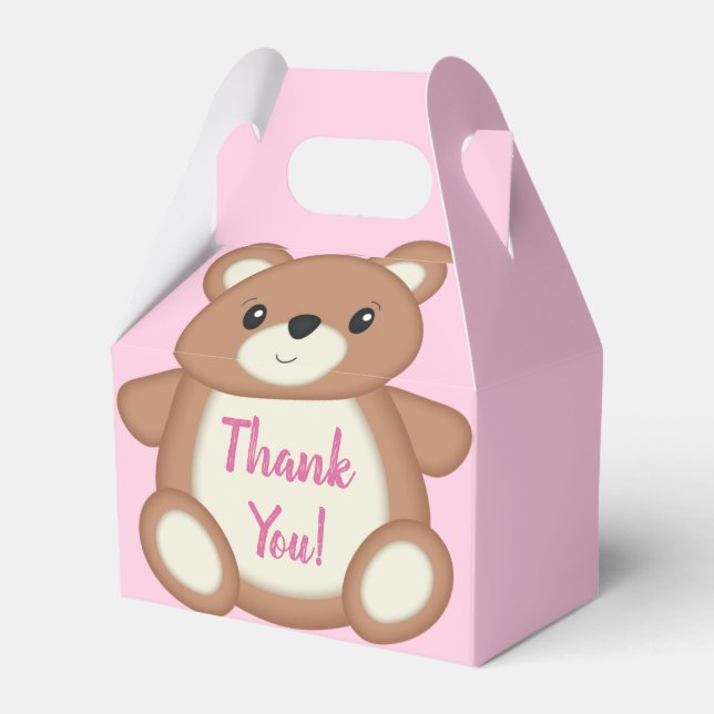 Teddy Bear Baby Shower Pink Girl Favor Boxes (Front Side)