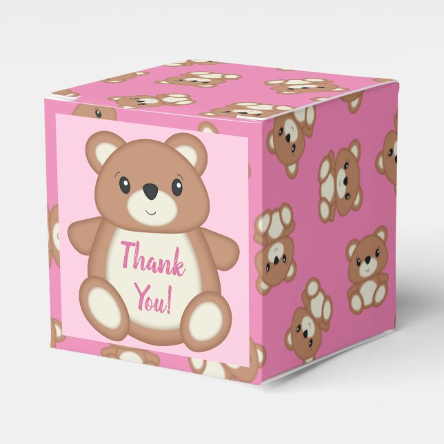 Teddy Bear Baby Shower Pink Girl Favor Boxes (Front Side)