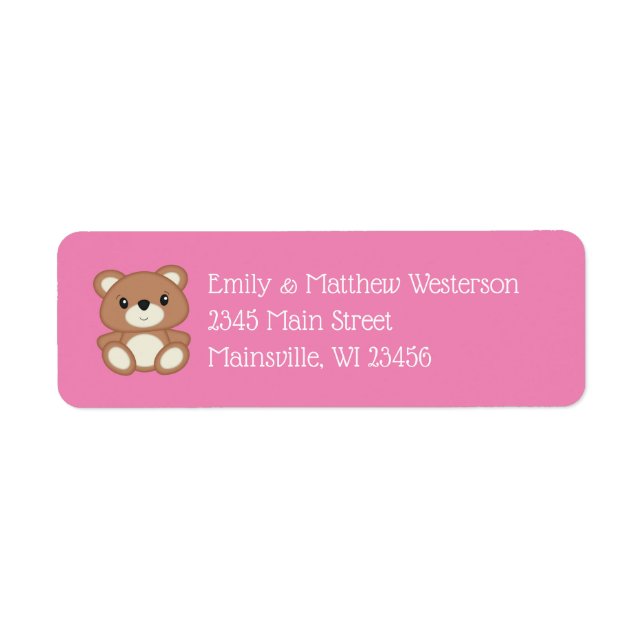 Teddy Bear Baby Shower Pink Girl Label (Front)