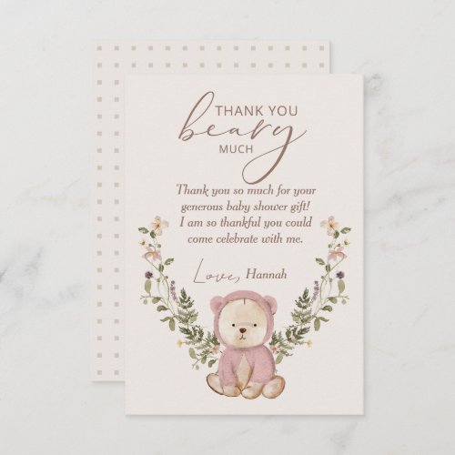 Teddy Bear Baby Shower Pink Girls Thank You Card