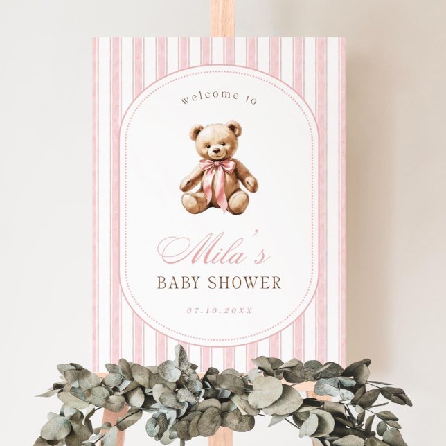 Teddy Bear Baby Shower Pink Grandmillennial Girl Foam Board (Creator Uploaded)