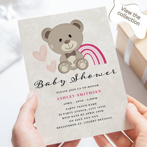 Teddy Bear Baby Shower Pink Invitation