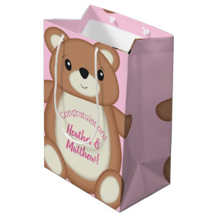 Teddy Bear Baby Shower Pink Medium Gift Bag