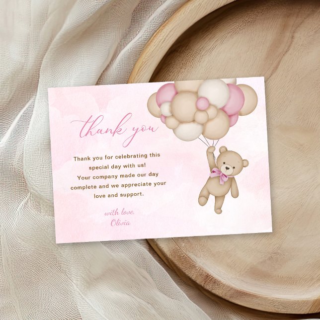 Teddy Bear Baby Shower Pink Thank You Card (Creator Uploaded)