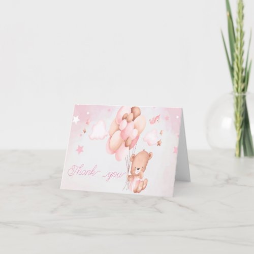 Teddy Bear Baby Shower Pink Thank You Card