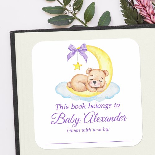 Teddy Bear Baby Shower Purple Bookplate Labels