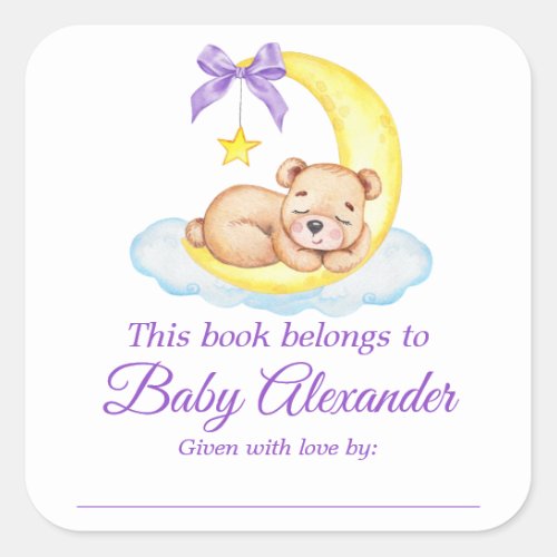 Teddy Bear Baby Shower Purple Bookplate Labels